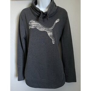 Puma Womens Gray Heather Logo Pullover Sweatshirt Size Large Funnel Neck